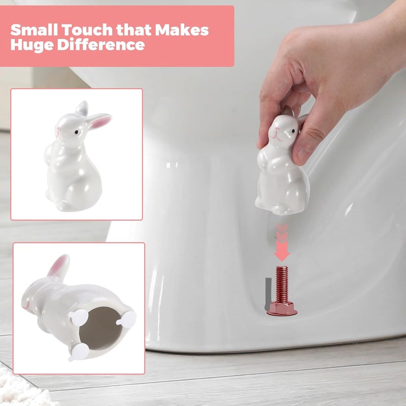 PrtMron Toilet Bolt Caps, Ceramic Toilet Bolt Covers, Toilet Screw Covers Decorative to Prevent Rusting, Hide Unsightly Screws & Enhance Bathroom Aesthetics (Universal Fit, 2 Pack). (White Bunny) - Image 2